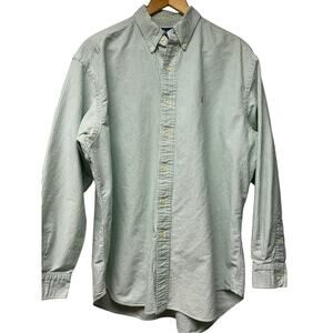 Ralph Lauren Mens Large Blake Green White Striped Button Down Shirt Polo Logo